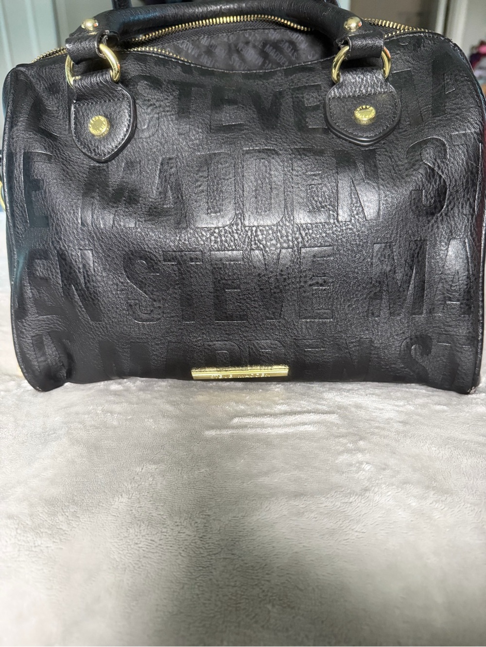 Steve Madden Black Embossed Logo Bowling Bag